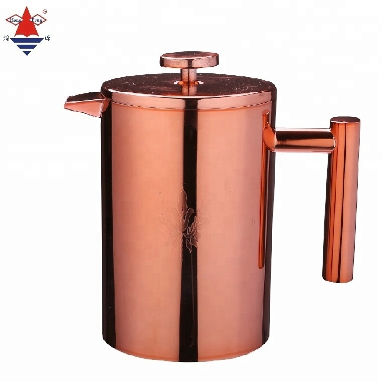 Modern Double Wall Stainless Steel French Press Tea and Coffee Maker Set with Insulated Metal Colored for Outdoor Office Use