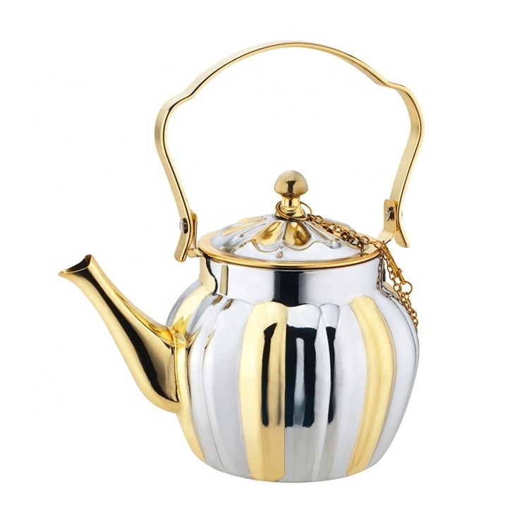 Luxury Moroccan Stainless Steel Metal Kettle Cute Pumpkin Shape Water Teapot for Coffee and Tea Home Use Tea Pot