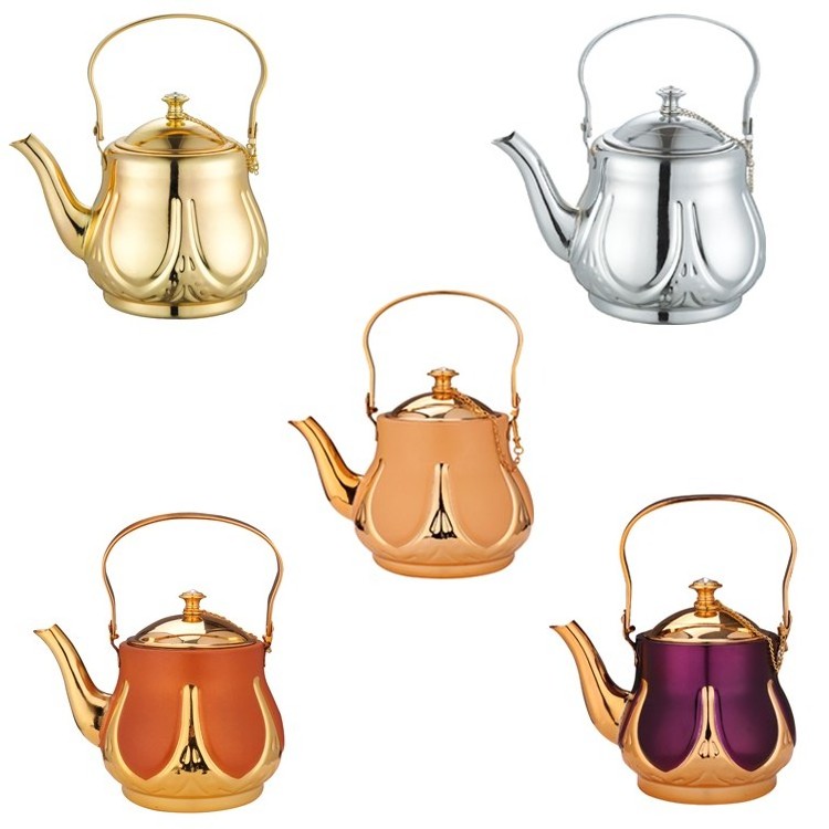 Colorful Drink Serving Premium Gift Tea Pot Arabic Teapot Stainless Steel 0.9L 1.3L 1.6L 1.8L Coffee & Tea Sets Moroccan Support