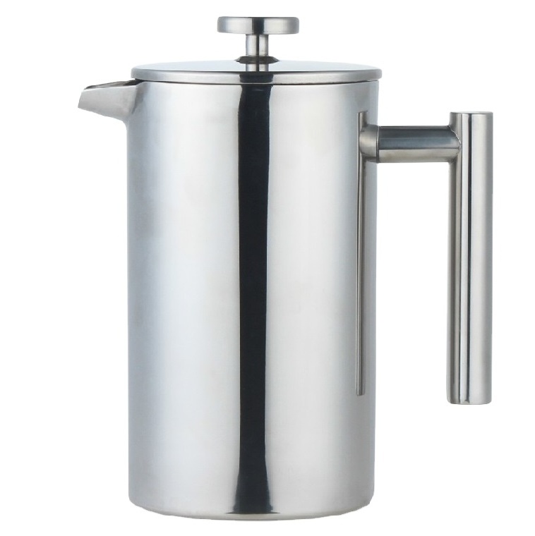 Modern Double Wall Stainless Steel French Press Tea and Coffee Maker Set with Insulated Metal Colored for Outdoor Office Use