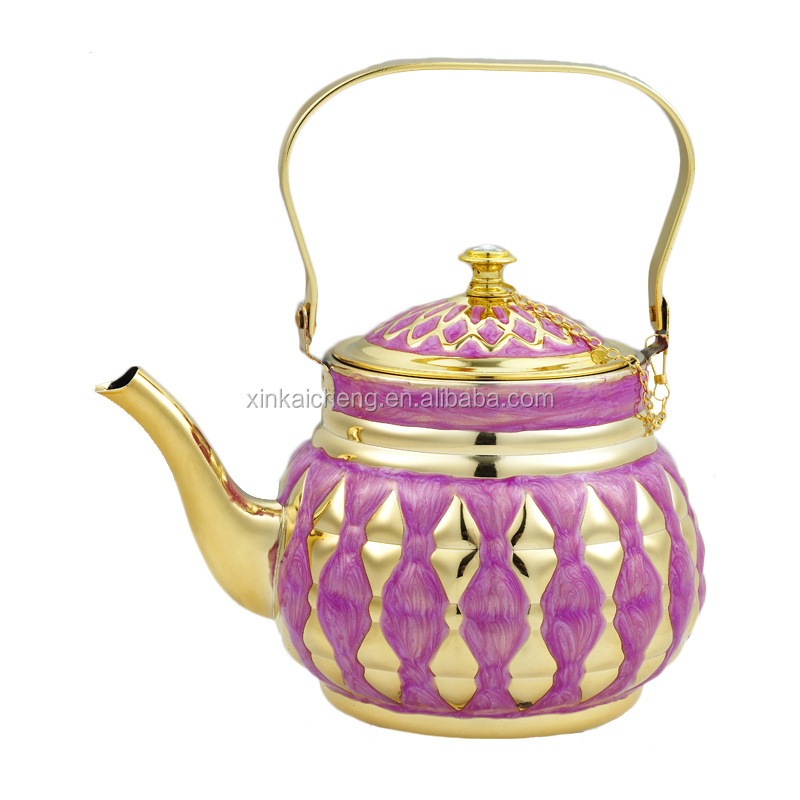 Modern Eco-Friendly Large Capacity round Small Flower Pattern Stainless Steel Teapot and Coffee Pot Set Metal for Home Use