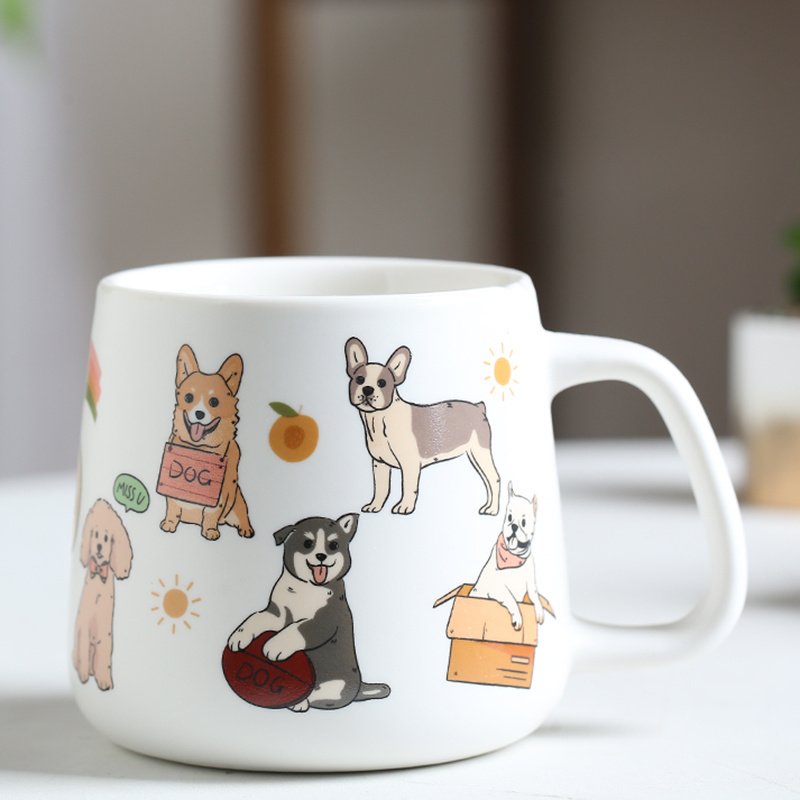 Japanese style creative nordic circle rabbit fat 3d dog ceramic milk direct sales china wholesale mug with porcelain lid