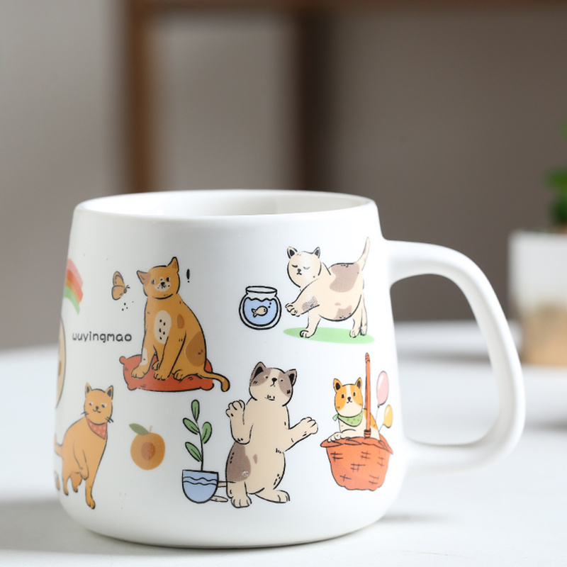 Japanese style creative nordic circle rabbit fat 3d dog ceramic milk direct sales china wholesale mug with porcelain lid