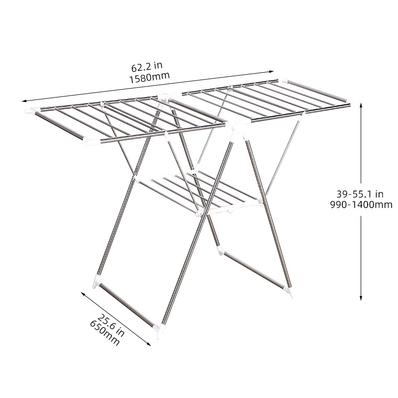 Heavy duty laundry rack foldable cloth dryer stand stainless steel clothes drying rack