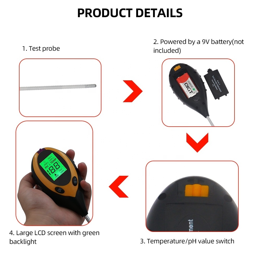 3/4/5 in 1 soil PH checker lighting  humidity soil acidity Monitor temperature Detector moisture meter