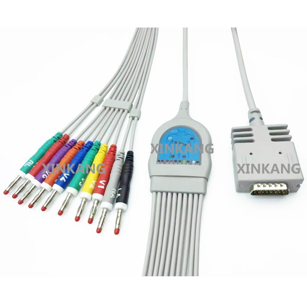 Hot sell manufacture compatible for Burdick/Cardiac Science 15pin 10leads ECG/EKG cable with 4mm banana