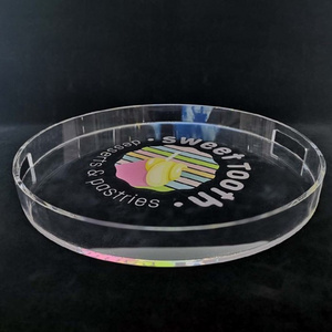 Xinkeda Custom UV Printed Round Display Organizer Storage Plexiglass Clear Food Serving Trays Acrylic Tray