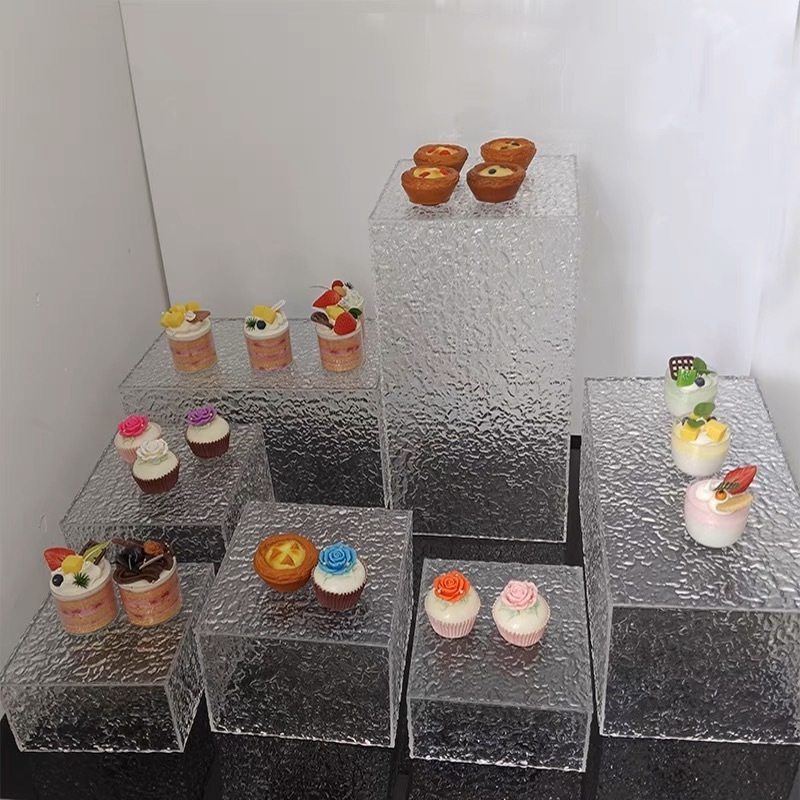 Xinkeda  Square Wedding Party Acrylic Food Cubes White Plinth Food Stand Acrylic Display Riser Buffet Risers Set