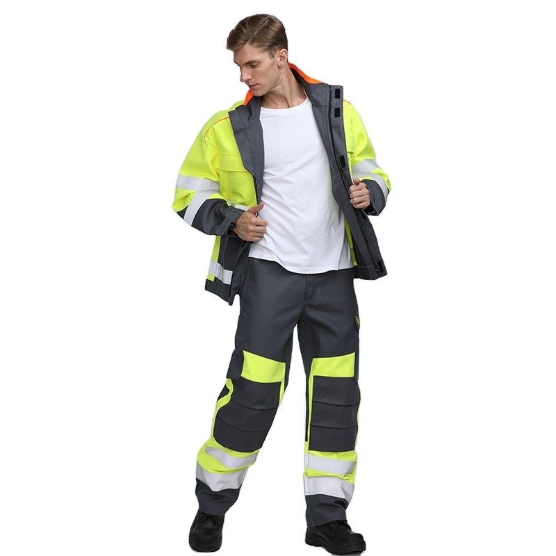 OEM Safety Construction Suit Manufacturer Cotton Work Fire Retardant Clothing Industry Workwear hi vis Jackets and Trousers