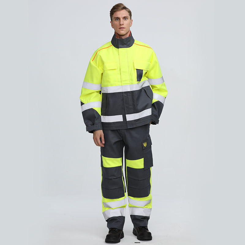 OEM Safety Construction Suit Manufacturer Cotton Work Fire Retardant Clothing Industry Workwear hi vis Jackets and Trousers