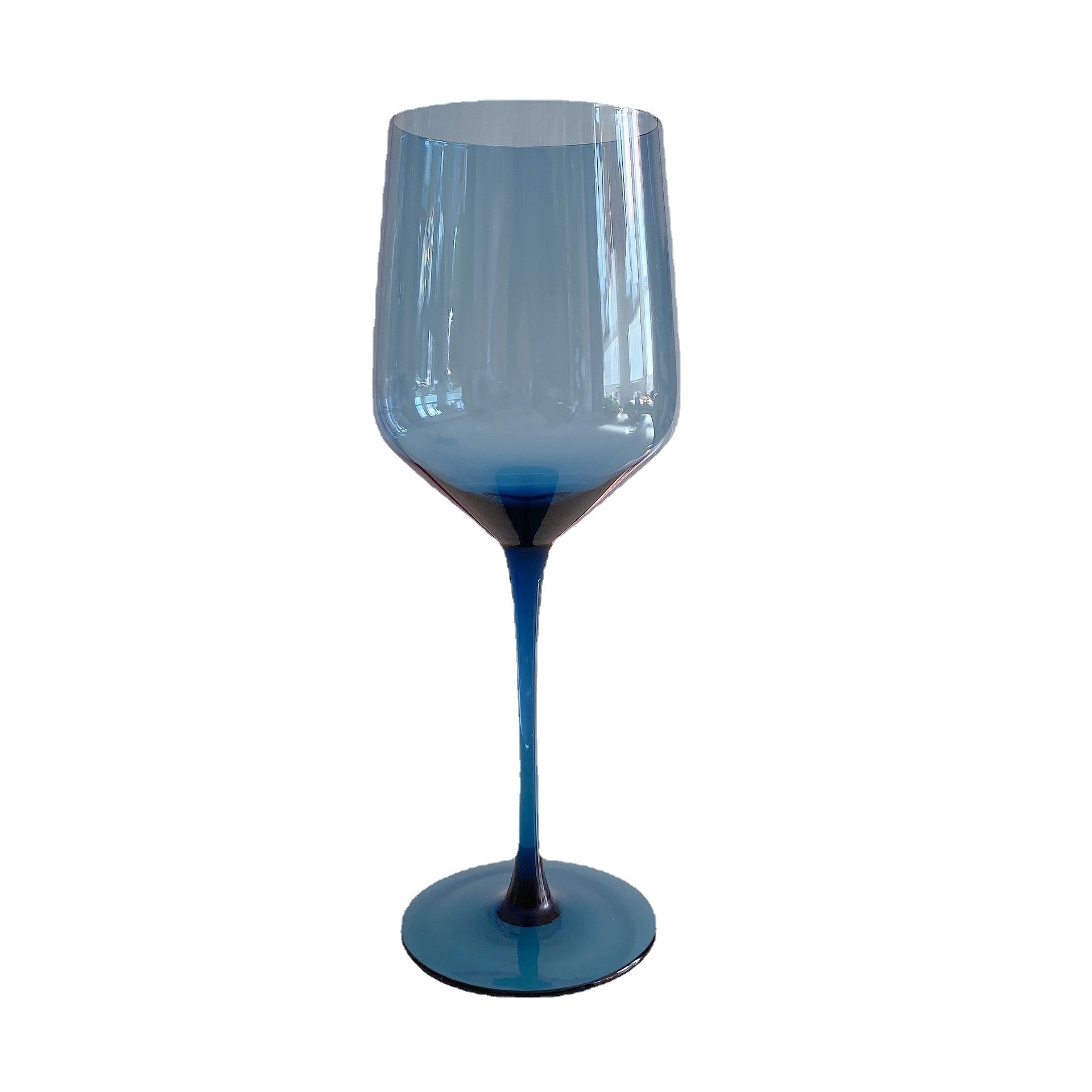 Wholesale Longstem Modern Glassware Blue Colored Crystal Goblet Water Wine Glasses Sets