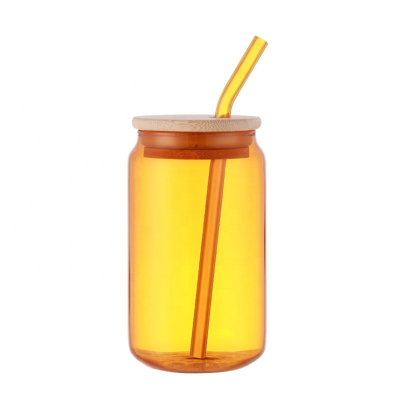 Top Seller Eco-Friendly Sublimation Libbey Glass Water Beer Can Cup with Bamboo Lid and Straw for Party