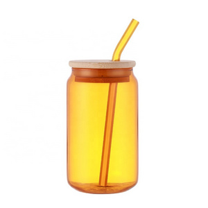 Top Seller Eco-Friendly Sublimation Libbey Glass Water Beer Can Cup with Bamboo Lid and Straw for Party