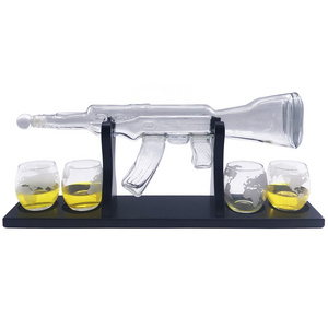 Limited Edition Elegant Ak 47 Rifle Gun Whiskey Decanter With 4 Shotgun Bullet Whiskey Glasses and Wooden Base