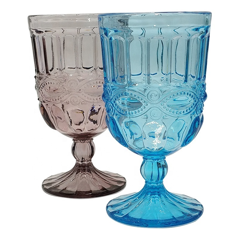 Top quality Handcrafted Wholesale Blue Pressed Glass Goblets