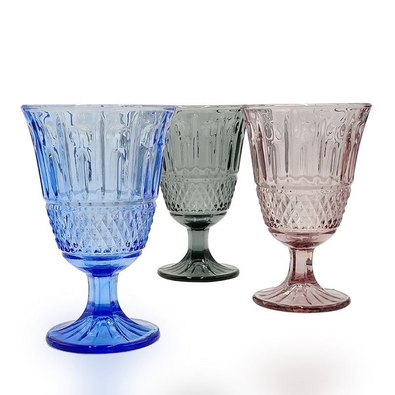 Top quality Handcrafted Wholesale Blue Pressed Glass Goblets