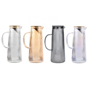 Glass Water Pitcher Set with Lid for Juice and Cold Drink Tall Jugs with Handle for Drinking Tea Water Jug with 4 Tumbler Cups