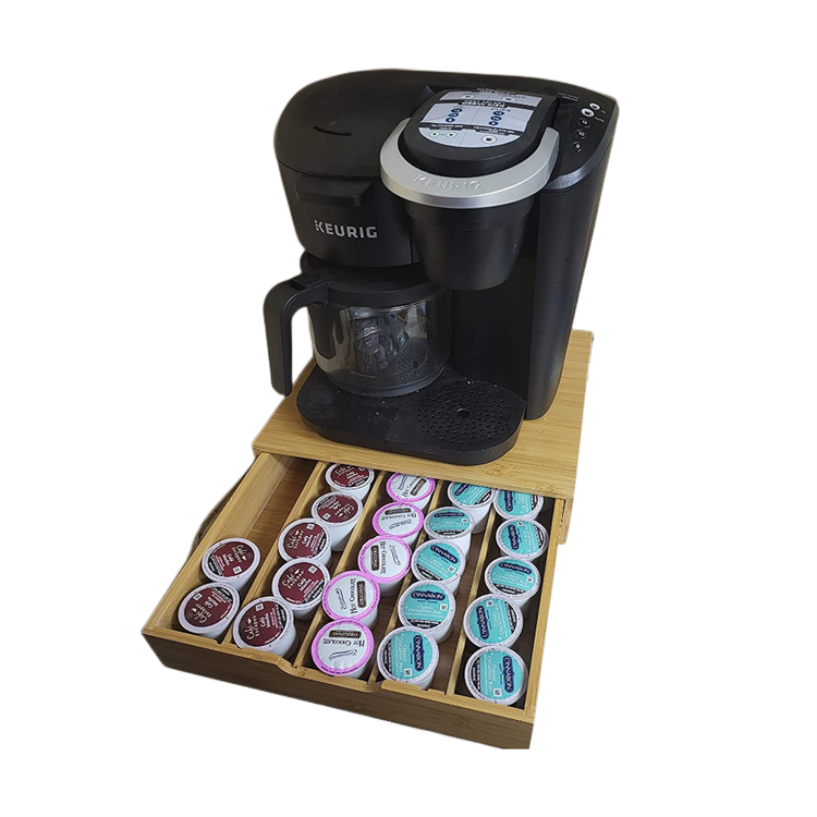 K Cup Holder Storage Organizer Holder Leaf Tea Box bamboo Wood Coffee Pod Storage Drawer