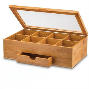 Tea Box Storage Organizer 8 Compartments Tea Bag Holder Wooden Finish Organizer Bamboo Wood Tea Bag Boxes