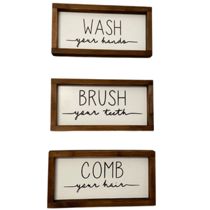 Framed Wood Bathroom Signs Wash Your Hands Brush Your Teeth Comb Your Hair Farmhouse Rustic Wooden Bathroom Wall Decor