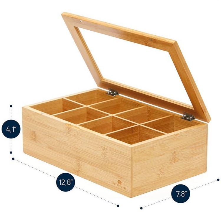 Tea Box Storage Organizer 8 Compartments Tea Bag Holder Wooden Finish Organizer Bamboo Wood Tea Bag Boxes