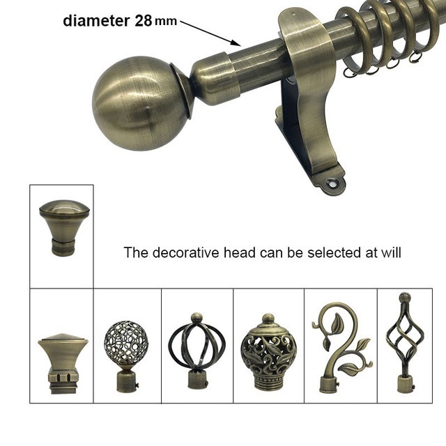 Home Decorative Aluminum Stainless Steel Curtain Rod Design 28mm Curtain Rod Finials