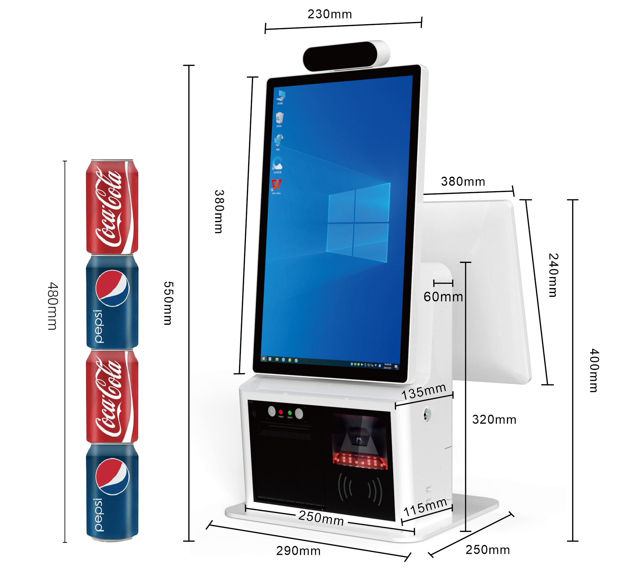 15.6 Inch TouchScreen Restaurants Pos Hardware System Self Service Cash Register Pos All In One With Printer Order Payment Kiosk