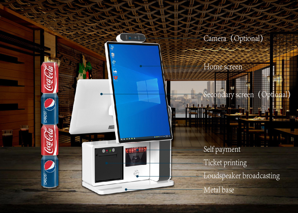 White touch complete set i5 cash drawer barcode  kiosk terminal machine with point of sale pos system for a bar cafe restaurant