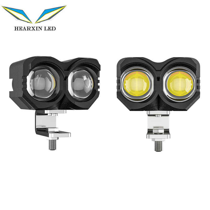 Hearxin Motorcycle Spotlight Headlight Yellow White Dual Color Fog Light Mini Projector Lens Mini LED Motorcycle Driving Lamp