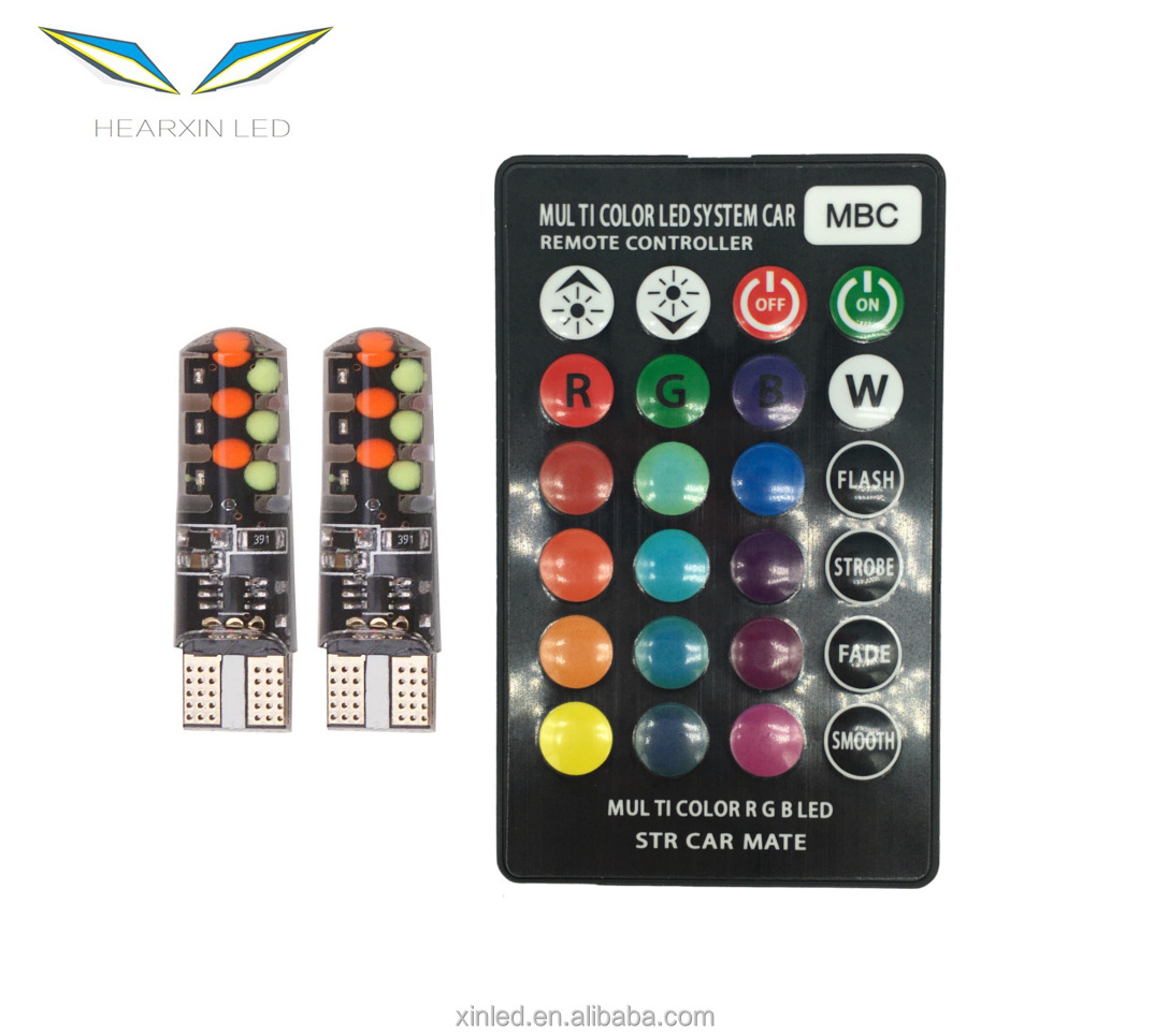 Universal Car RGB 12V T10 LED RGB COB 12SMD Colorful Multi Mode Car Light Bulbs Remote Controller Reading Wedge Light Signa