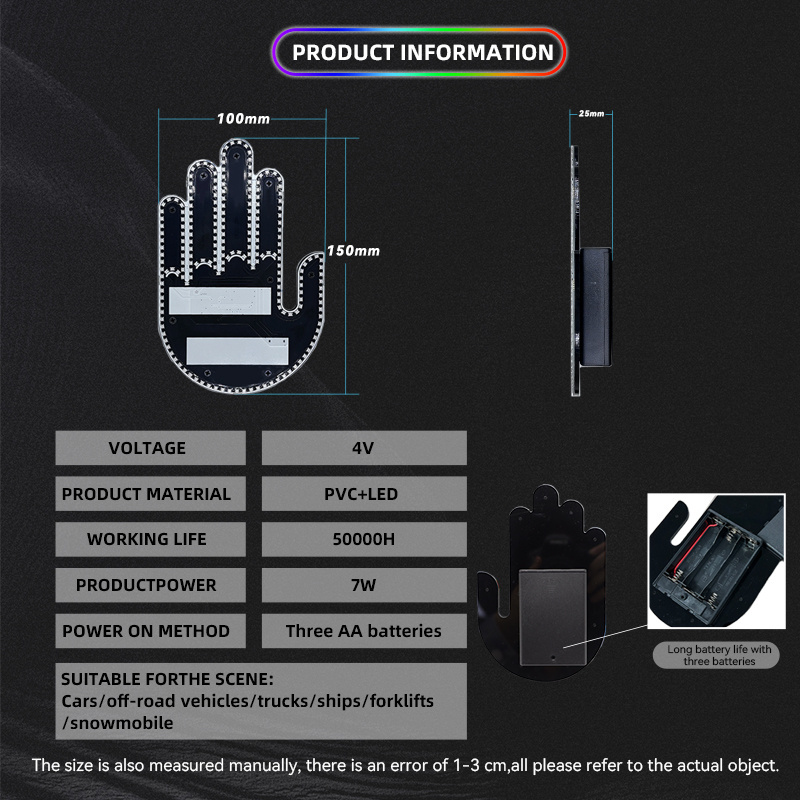 HearxinLED Hand Gesture Light for Car LED Hand Gesture Sign Light Auto RGB Amber Warning Brake Light With Remote For Rear Window