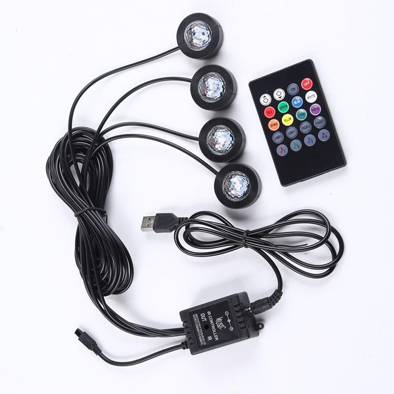 4 PCS LED Car LED Foot Ambient Lights RGB Auto Home Party Atmosphere Decorative Star Bulb Car Interior One with Four Night Lamp