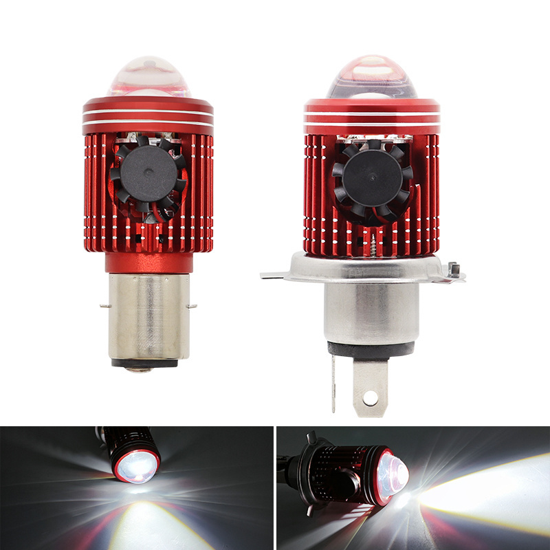 BA20D H4 Super Bright LED Light Bulb Motorcycle Spotlights HD Laser Lens Moto Headlight Bulbs for Tricycle Electric Vehicles