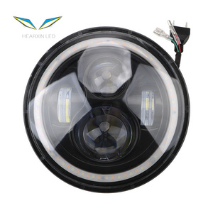 7" LED round headlight 60W High Low Beam LED H4 Halo Angel Eye DRL Amber Turn Signal for Jeep Wrangler JK TJ Land Rover Harley