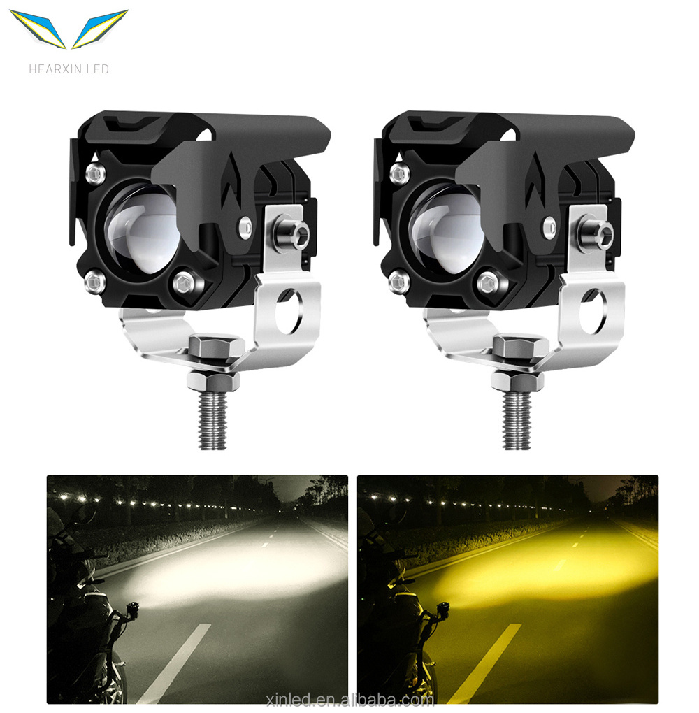 Universal M1 Double Color LED 30W Spotlight Motorcycle Headlight Small Steel Cannon 9-30V Moto Indicator Fog Lamp White Yellow