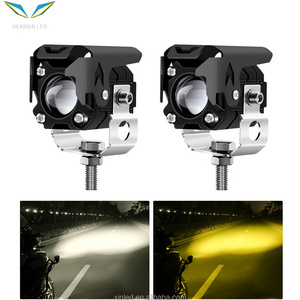 Universal M1 Double Color LED 30W Spotlight Motorcycle Headlight Small Steel Cannon 9-30V Moto Indicator Fog Lamp White Yellow