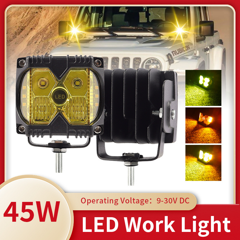 HearxinLED  Yellow 12V 24V   4 Inch 40W Led Work Light Spot 4x4 Led Bar  Waterproof Led lamp  Bar For Off Road Cars