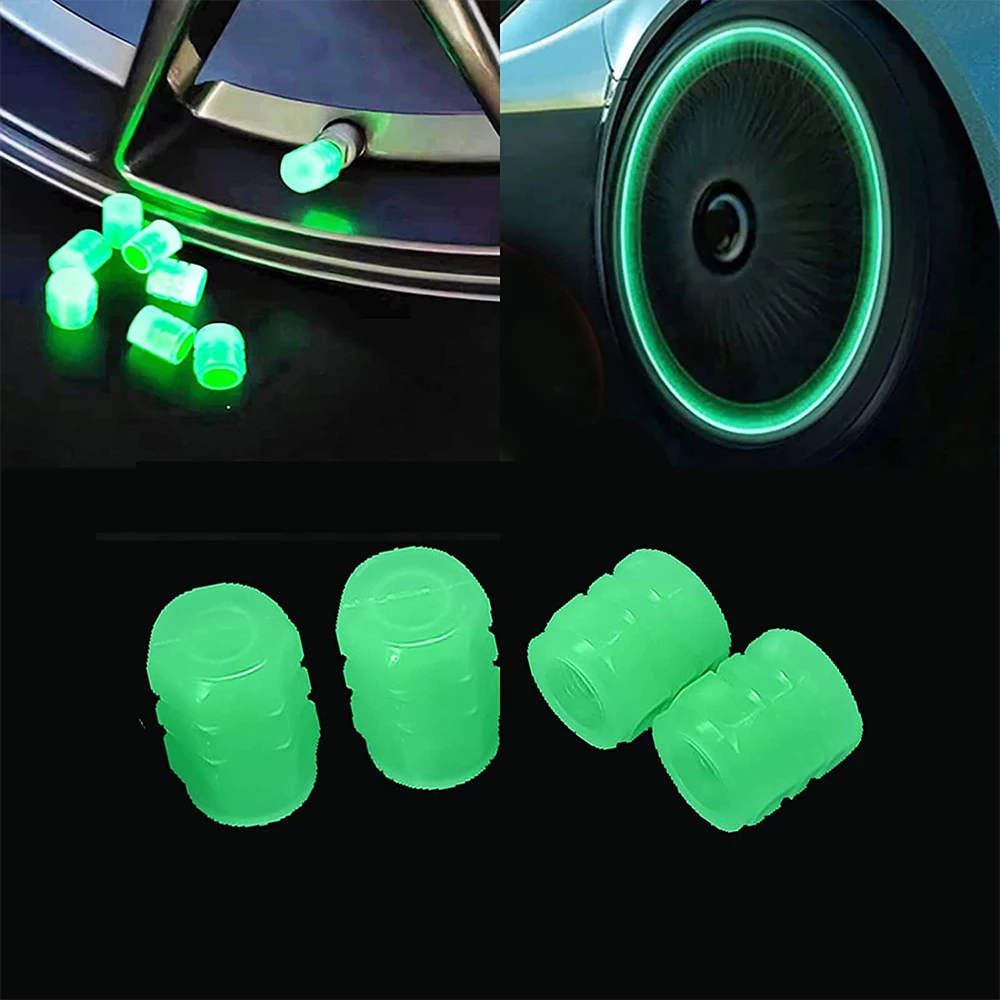 Fluorescence Effect Shiny Tire Valve Cap Car Wheel Hub Glowing Decorative Luminous Tyre Rim Stem Cover Applicable to Motorcycle