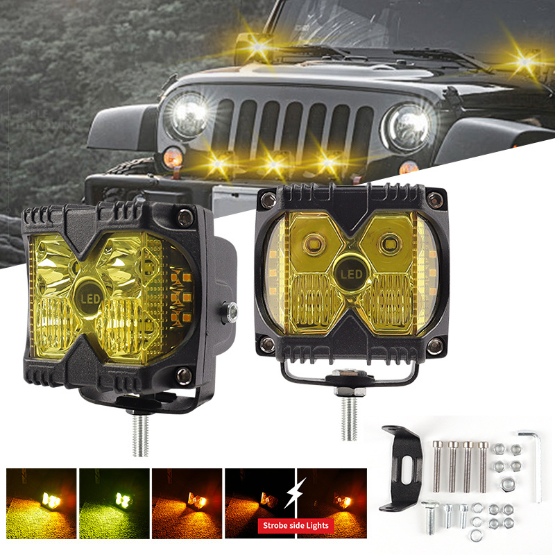 HearxinLED  Yellow 12V 24V   4 Inch 40W Led Work Light Spot 4x4 Led Bar  Waterproof Led lamp  Bar For Off Road Cars