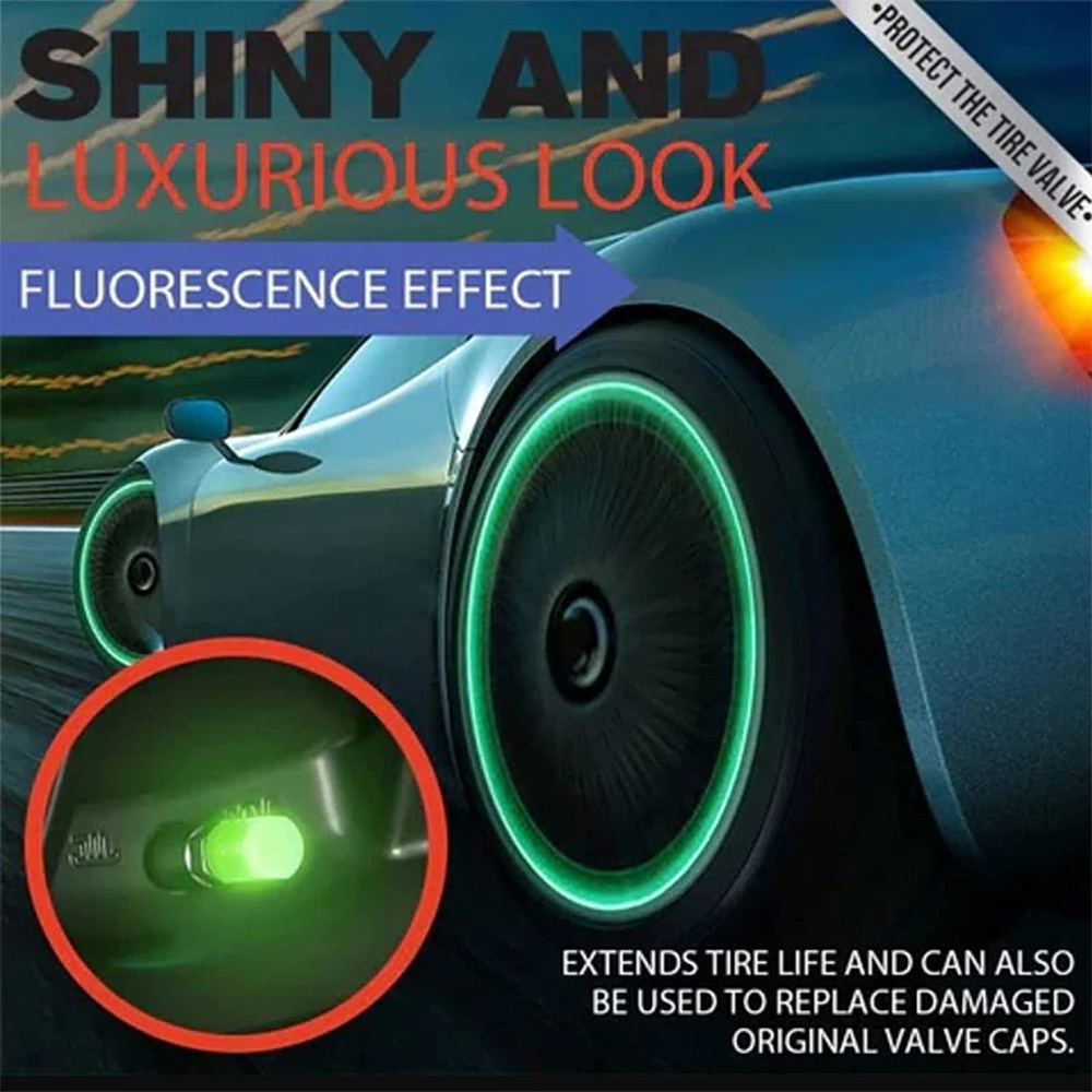 Fluorescence Effect Shiny Tire Valve Cap Car Wheel Hub Glowing Decorative Luminous Tyre Rim Stem Cover Applicable to Motorcycle