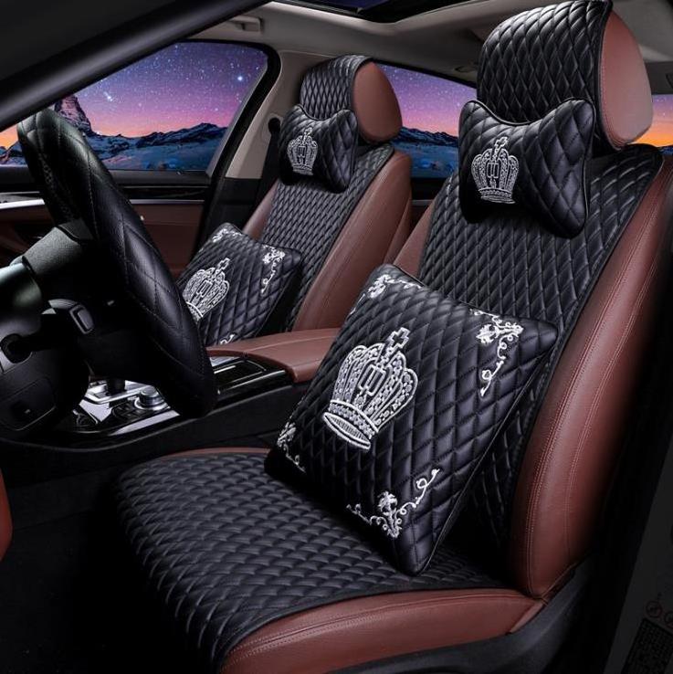 New Fashion Leather Car Seat Cushion Lady Four Seasons Universal Cushion Cover Silicone Anti-slip Free Tied