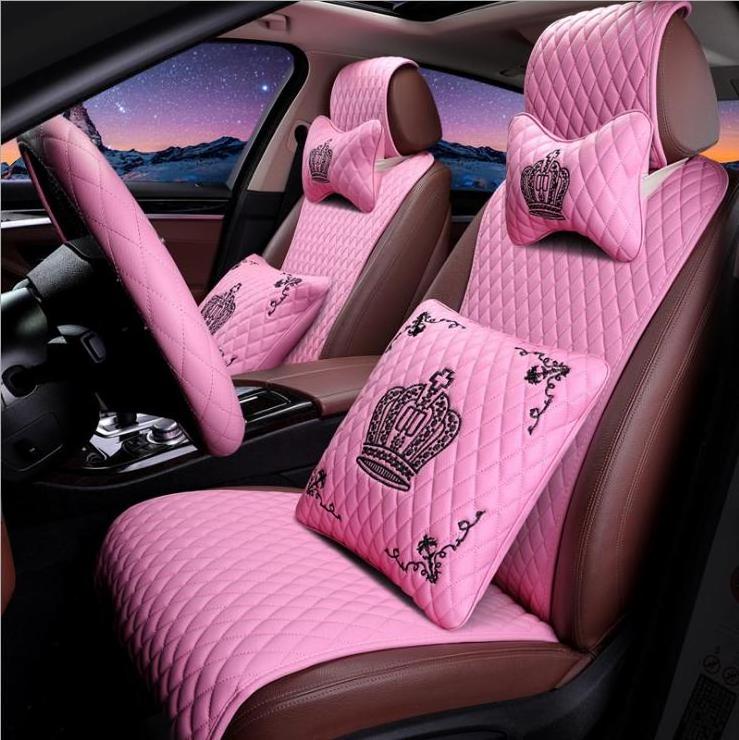 New Fashion Leather Car Seat Cushion Lady Four Seasons Universal Cushion Cover Silicone Anti-slip Free Tied