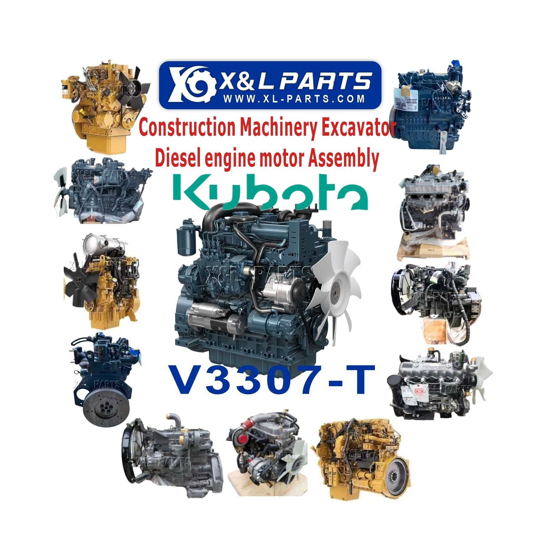 Construction Machinery X&L Parts V3307-T 8MS1949 diesel engine motor V1505 V2203 V2403 V2607 V3600 V3300 V3800 For Kubota engine