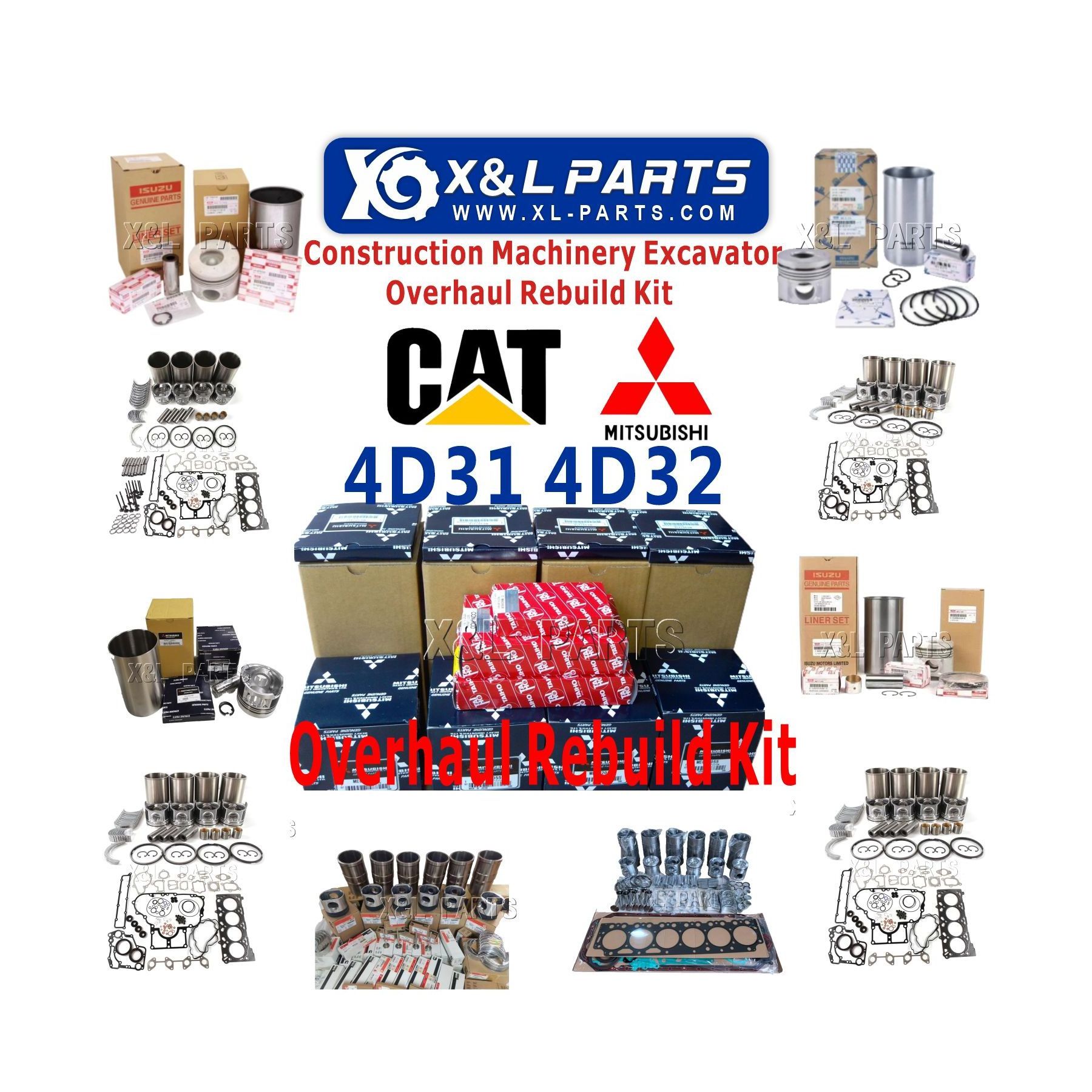 X&L Parts Diesel Engine Rebuild Kit 4D31 4D32 Engine Piston No. ME018277 ME012174 ME018274 ME072055 for Caterpillar E70B E307V