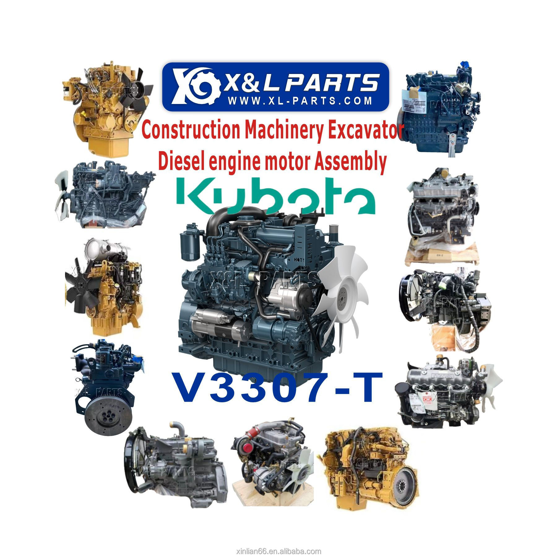 Construction Machinery X&L Parts V3307-T 8MS1949 diesel engine motor V1505 V2203 V2403 V2607 V3600 V3300 V3800 For Kubota engine