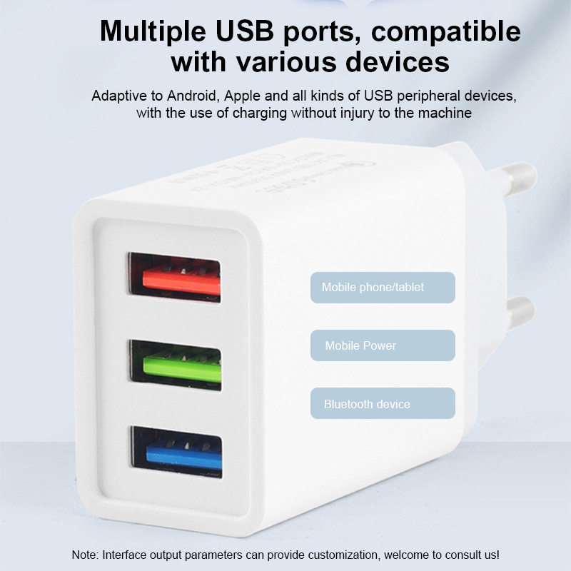 Travel Us Au Eu Uk Plugs Multi Port Head Usb Android Laptop Fast Power Adapter Triple Mobile Cell Phone Head Wall Charger