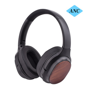 Casque Bass Wireless High End Cuffie Reduction Bluetooth Over-Ear Anc Active Noise Cancelling Bamboo Headphones With Enc Noise