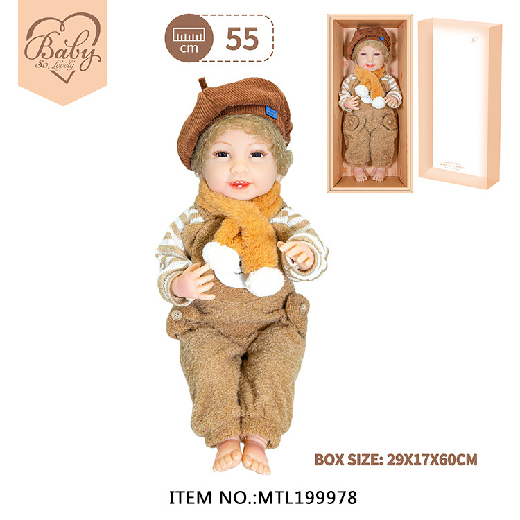 22inch Lifelike Baby Toy Big size Soft Short Brown Hair Fashion Doll Vinyl Doll Birthday Gift Reborn Doll for Kids