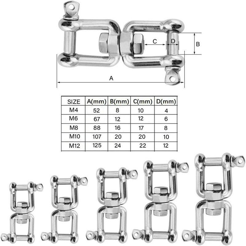 Safest Rotational Device Hanging Accessory Marine Grade Stainless Steel Double Swing Jaw Jaw Swivel