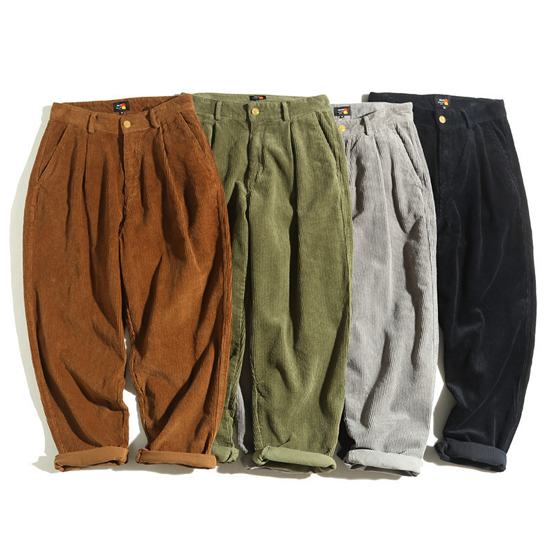 Autumn style men's pants Japanese original retro corduroy loose wear with basic cargo casual pants for men